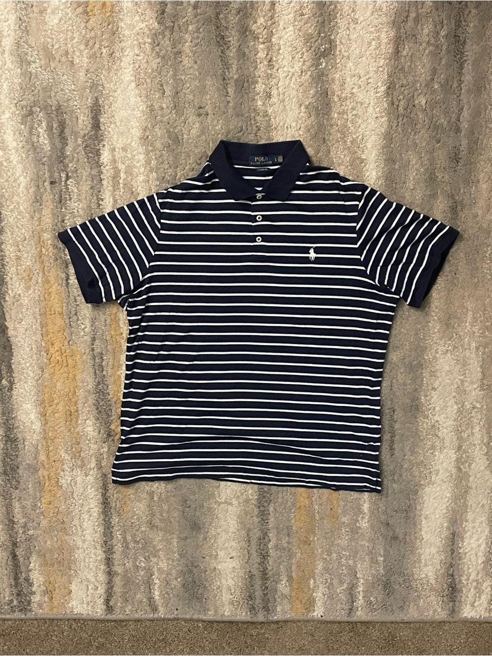 Ralph Lauren Navy and White Striped Polo Shirt